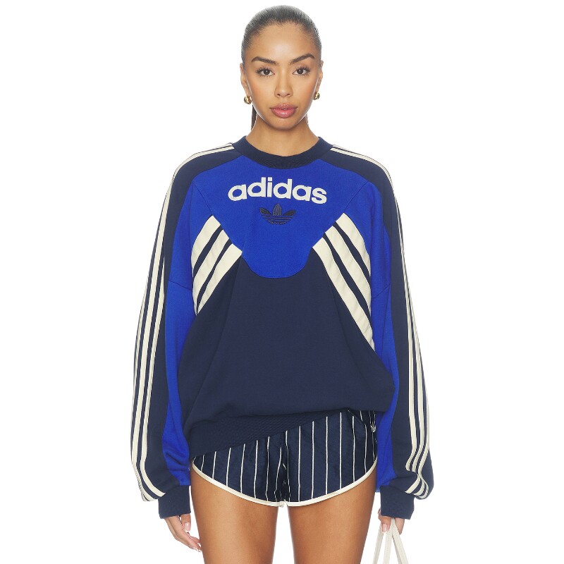 adidas Originals藏青拼宝蓝保暖上衣长袖秋冬运动卫衣REVOLVE