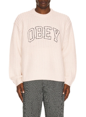 Obey COLLEGIATE 毛衣 奶油色REVOLVE小众新款冬季保暖