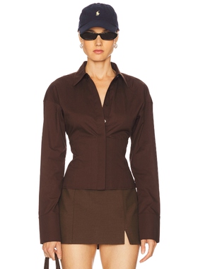 [春季新品]L'Academie 衬衫 巧克力色复古通勤风长袖上衣REVOLVE