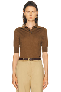 AMI Paris Short Sleeve Polo Top Brown