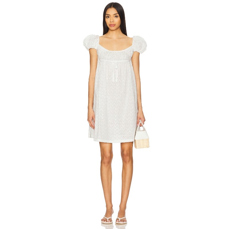 Yuhan Wang Puff Sleeve Embroidered Dress 白色REVOLVE小众新款