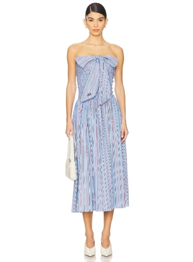 [冬季新品]Damson Madder 中长款连衣裙条纹蓝色REVOLVE