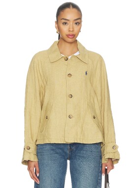 Polo Ralph Lauren早秋新品卡其色夹克翻领纽扣通勤风REVOLVE