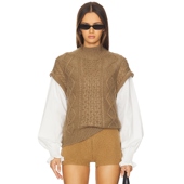 the Label 高领毛衣棕色复古绞花针织羊毛衫 ASTR REVOLVE冬季 保暖