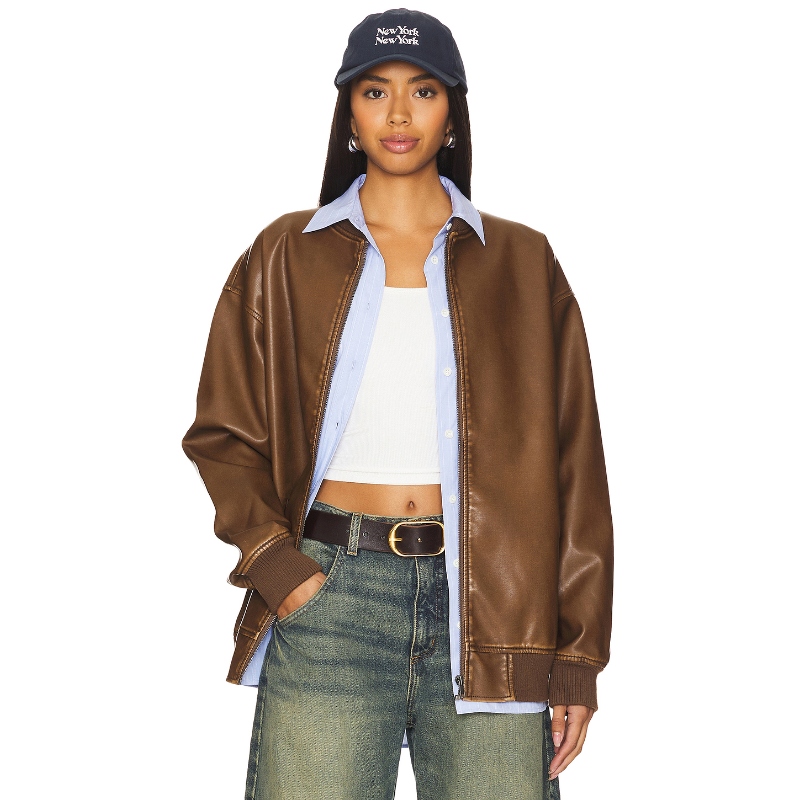 superdown 夹克 棕色美式复古风皮衣外套棒球服REVOLVE小众新款