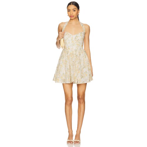 [夏季新品]Bardot 绕颈迷你连衣裙收腰显瘦碎花短裙辣妹风REVOLVE