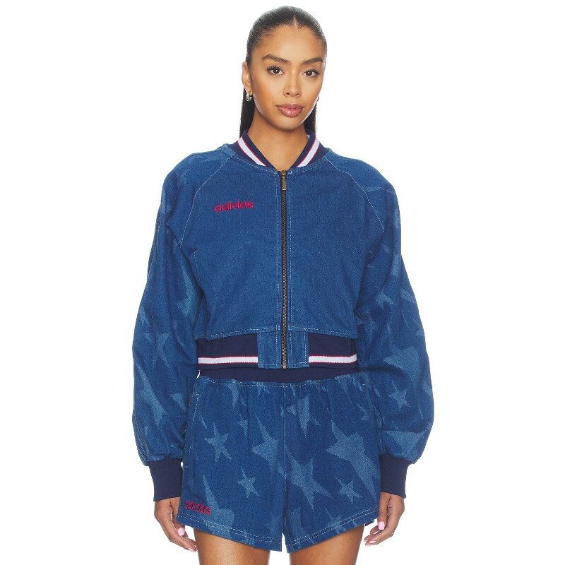adidas Originals蓝色夹克印花拉链牛仔复古风早秋新品REVOLVE