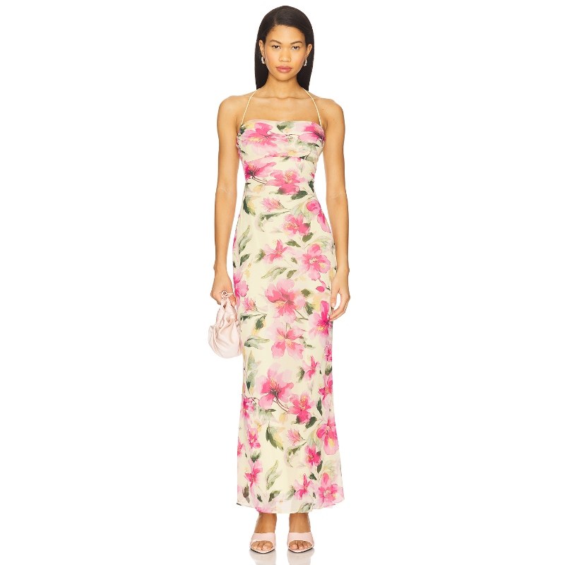 [早秋新品]MORE TO COME米白色碎花挂脖度假修身吊带裙REVOLVE