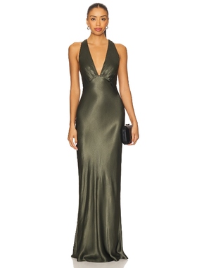 Shona Joy La Lune Plunged Cross Back Maxi Dress 深绿色REVOLV