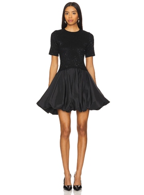 SIMKHAI Kenz Short Sleeve Knit Combo Ruffle Mini Dress 黑色