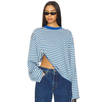 [春季新品]LIONESS蓝色条纹长袖上衣休闲运动风卫衣REVOLVE小众