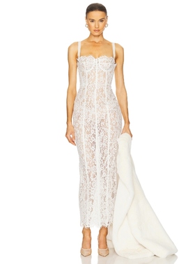 Helsa 蕾丝性感吊带连衣裙女夏白色静奢风修身长裙REVOLVE新款