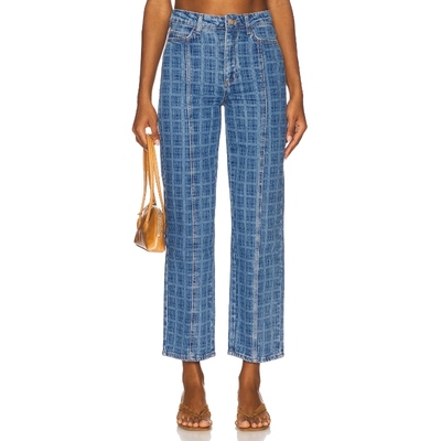 [冬季新品] Damson Madder美式风蓝色格纹阔腿牛仔裤REVOLVE