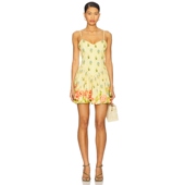 柠檬色REVOLVE小众新款 HEMANT 短款 连衣裙女夏 AND NANDITA