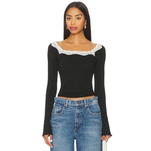 Free People 长袖 上衣黑色蕾丝饰边性感上装 内搭 款 REVOLVE 冬季
