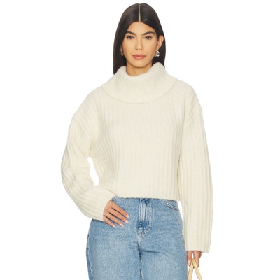 [春季新品]NIA宽松高领竖纹针织衫长袖上衣奶白色毛衣REVOLVE