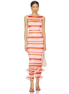 SIMKHAI Daniella Plisse Midi Dress revolve小众新款