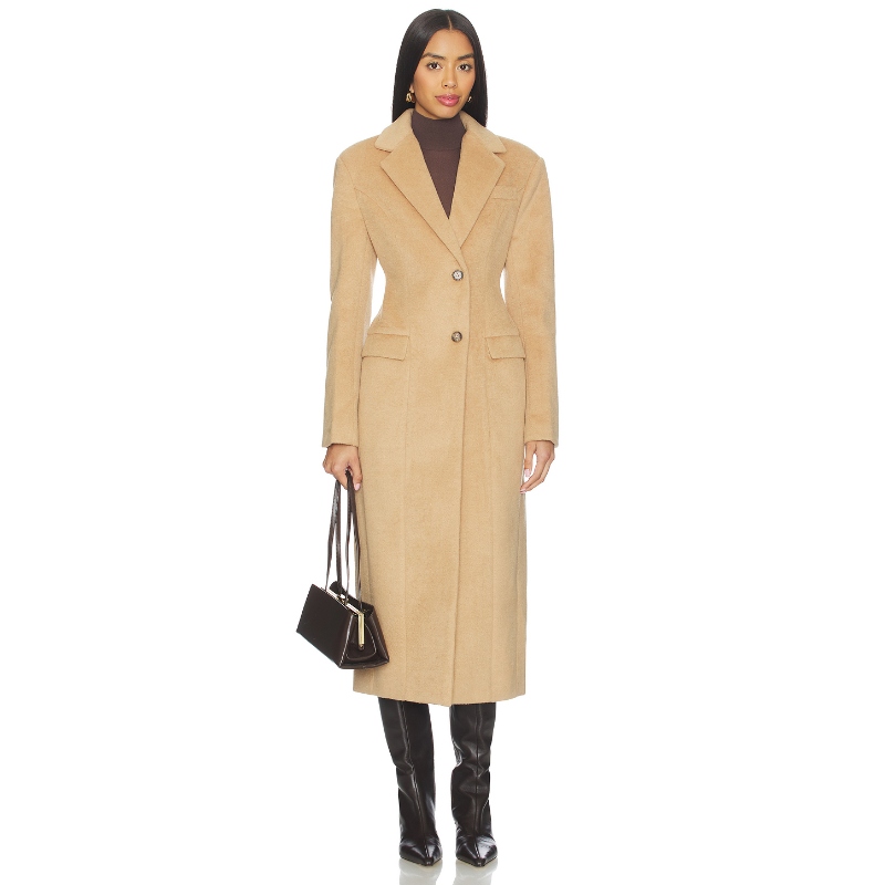 Line & Dot 长款大衣棕黄色复古老钱风收腰外套REVOLVE小众新款