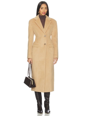 Line & Dot 长款大衣棕黄色复古老钱风收腰外套REVOLVE小众新款