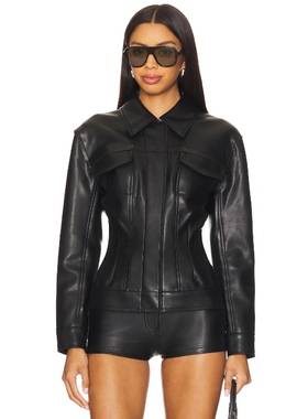 [冬季新品] Norma Kamali 诺玛卡玛丽皮夹克黑色REVOLVE小众新款