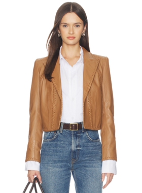 L'AGENCE Dulcie Leather Whipstitch Blazer revolve小众新款