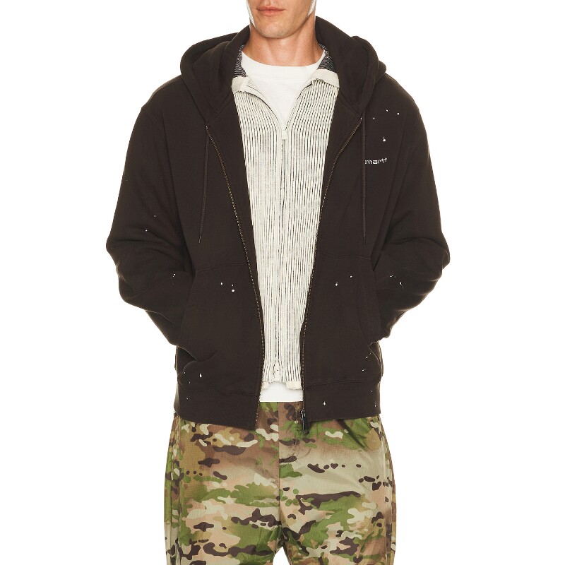Carhartt WIP黑色卫衣连帽拉链刺绣泼墨酷飒风早秋新品REVOLVE