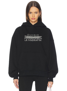 GUIZIO BEDAZZLED 连帽衫 黑色 运动复古风REVOLVE小众新款