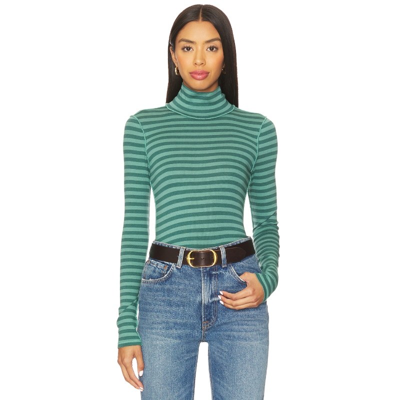 [冬季内搭]Free People 条纹上装绿色高领打底衫上衣REVOLVE新款