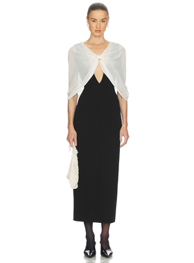 Helsa黑色V领长裙带白纱披风26SS春夏新品连衣裙 REVOLVE