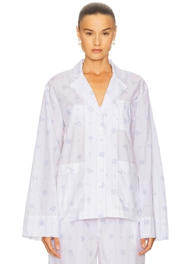 [新品]Helsa条纹植物印花小碎花印花长裤 白蓝色 静奢风REVOLVE