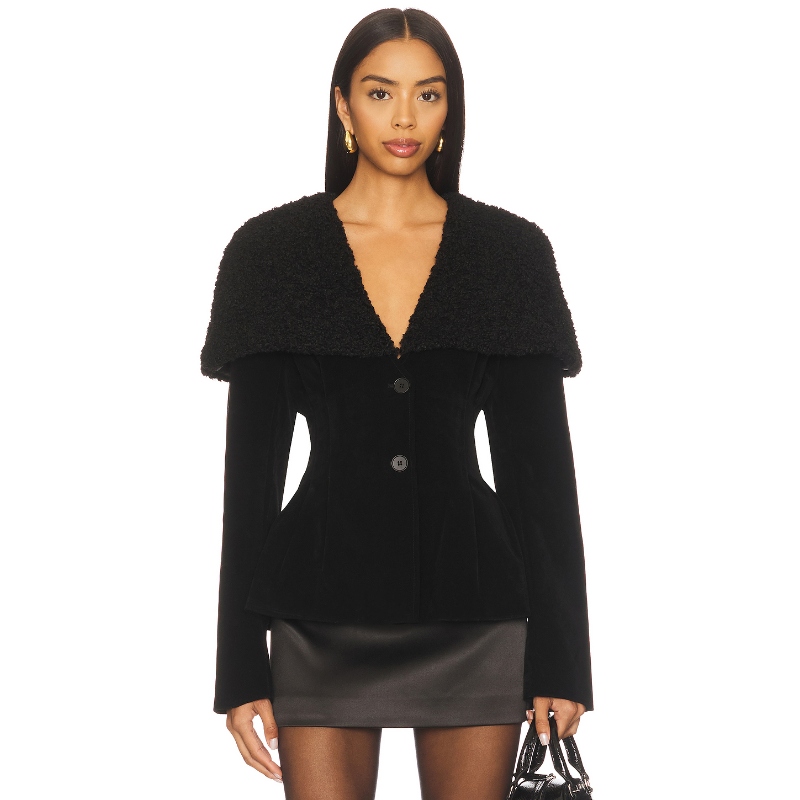 Line & Dot GENEVA 夹克黑色丝绒保暖显瘦外套REVOLVE小众新款