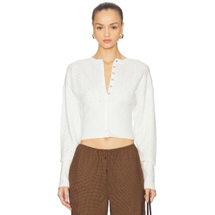 静奢风水钻上衣REVOLVE新款 LIONESS 针织开衫 奶油色毛衣修身 上装