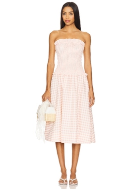 For Love & Lemons Petal Gingham Midi Dress 桃红色REVOLVE小众