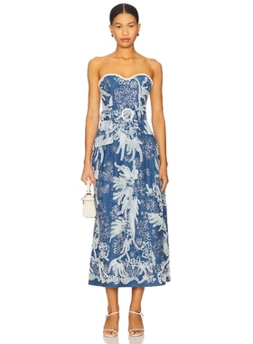 ELLIATT ANNELIESE 中长款连衣裙 蓝色丹宁风REVOLVE小众新款