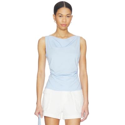 [早秋新品]Elodie the Label浅蓝背心荡领通勤修身上装REVOLVE