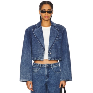 [春季新品]WeWoreWhat 牛仔夹克 复古蓝色 正肩上装REVOLVE设计感