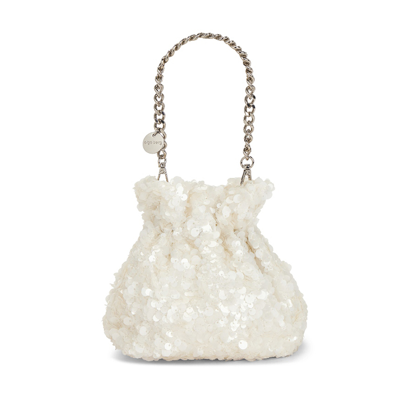 [冬季新品]olga berg亮片束口包象牙白链条手拎包REVOLVE小众