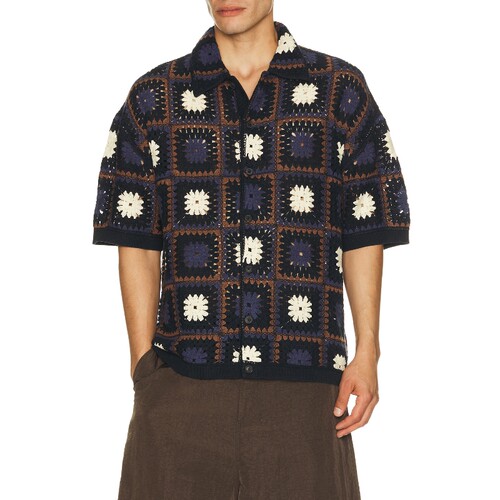 ALLSAINTS藏蓝上装格纹翻领复古风短袖衬衫夏季新品REVOLVE