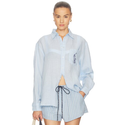 Polo Ralph Lauren早秋新品浅蓝上装翻领刺绣通勤风衬衫REVOLVE