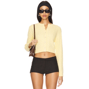 Frankies Bikinis 前身纽扣开衫柠檬色针织衫短款辣妹REVOLVE保暖