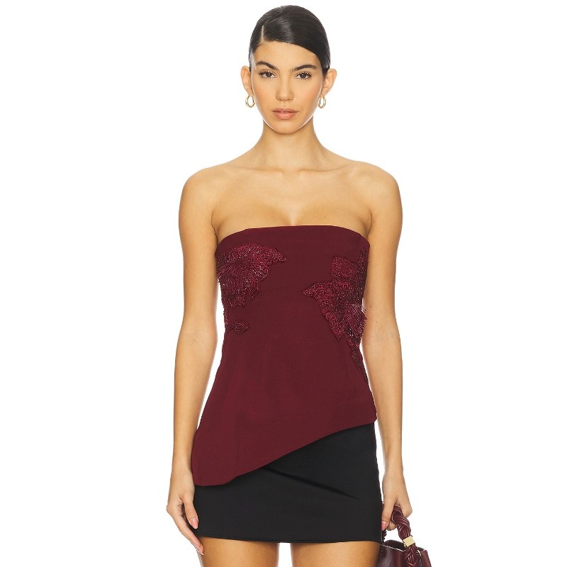 AMUR Ardell Beaded Floral Top 酒红色 y2k辣妹风REVOLVE小众