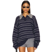 复古风慵懒撞色条纹毛衣REVOLVE春季 美式 POLO针织衫 LIONESS