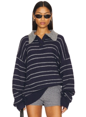 LIONESS POLO针织衫美式复古风慵懒撞色条纹毛衣REVOLVE小众新款