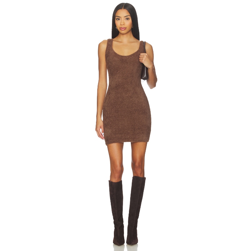 SNDYS KAILEY FLUFFY MINI 裙子 巧克力色REVOLVE小众新款