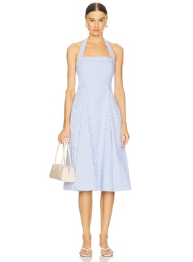 L'Academie 挂脖露背性感连衣裙蓝色条纹REVOLVE