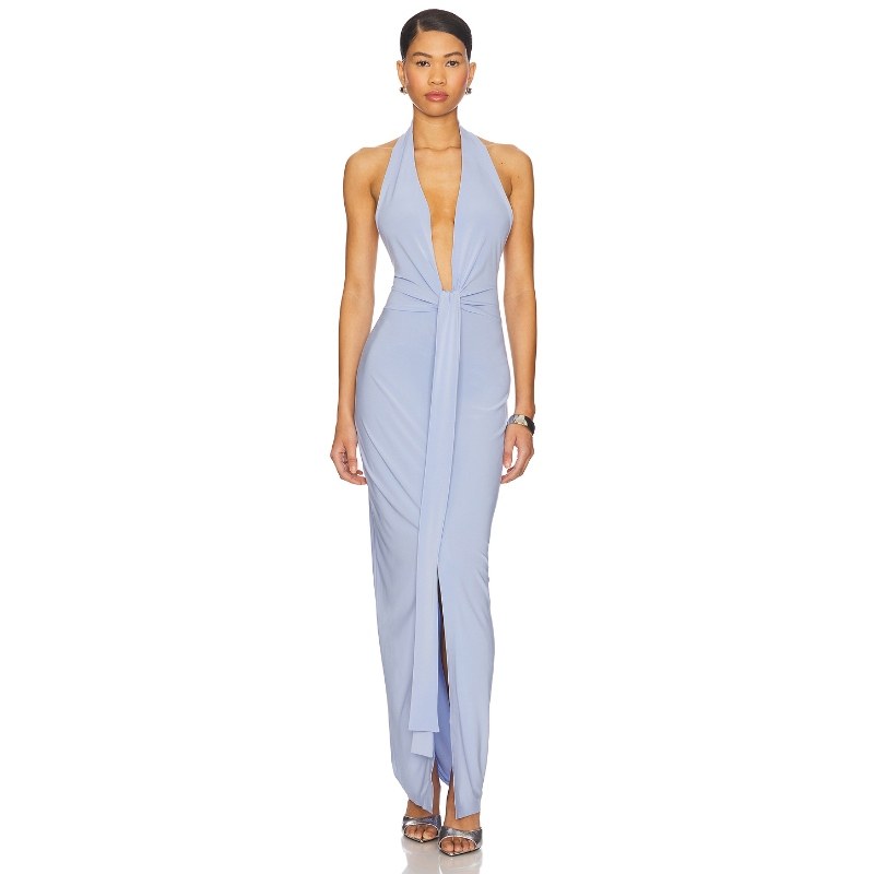 [冬季新品]Norma Kamali 系带性感挂脖露背连衣裙女礼服REVOLVE