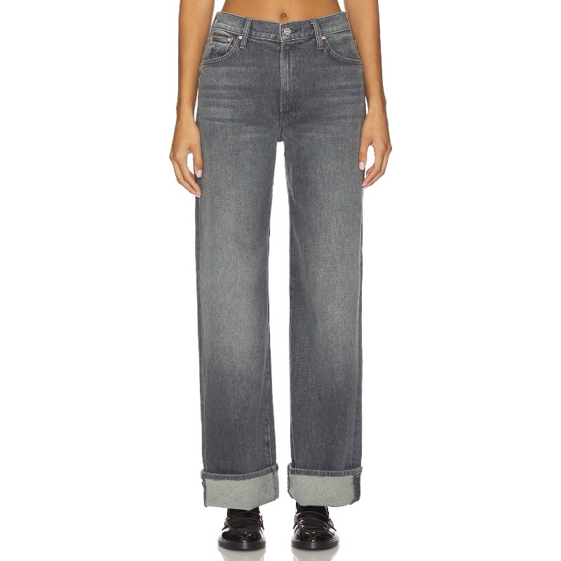 [冬季新品]MOTHER DODGER SKIMP CUFF复古灰色阔腿牛仔裤REVOLVE