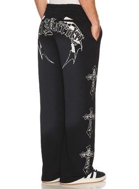 Ed Hardy 埃德哈迪 CROSSES SKULLS 宽松运动裤 黑色REVOLVE小众