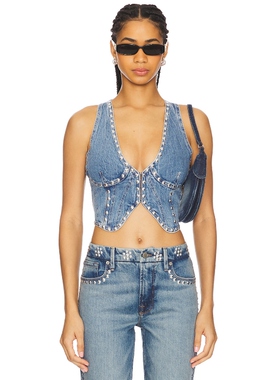 Good American 背心 蓝色 运动复古风REVOLVE小众新款