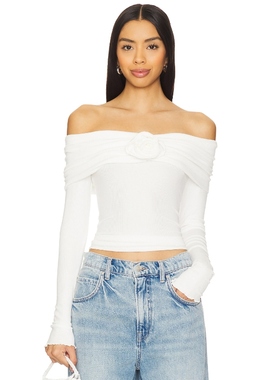 Lovers and Friends 一字肩白色花朵装饰静奢风长袖上衣REVOLVE